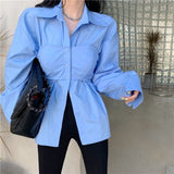 Fashion Top Blue Shirt Women's Design Sense Niche Winter Look New Shirt