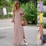 Fashion Maxi New Geometric Printed V-neck Long Dress Fashion Long Sleeve Slit Dresses For Women