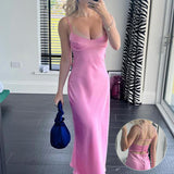 Fashion Maxi Gown Satin Women Long Dresses Elegant Sleeveless Slip Holiday Party Dresses Sexy Casual Backless Summer Dresses