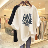 Fashion T-Shirt American Letter Crew Neck Cotton T-shirt Trendy