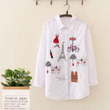 Fashion Top Bright Embroidered shirt solid color casual shirt