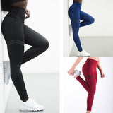 Fitness Fashion High waist solid color cross-border striped stretch yoga pants fitness bottoming nine points trousers