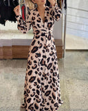 Fashion Maxi New Modest Leopard Print Long Sleeve Dress