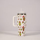 Flask/Water Bottle New Christmas Pattern Mug With Handle Lid Straw Drinkware Stainless Steel Vacuum Tumbler Large Capacity Car Travel Coffee Cup