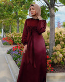 Fashion Modest Latest Maxi Kaftan Dubai Modest Turkey Muslim Women Satin Dress Islam Caftan Morrocan Dresses Vestidos Robe Femme