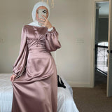 Fashion Modest Latest Maxi Kaftan Dubai Modest Turkey Muslim Women Satin Dress Islam Caftan Morrocan Dresses Vestidos Robe Femme