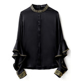 Fashion Top Embroidered Shirt Women's Long-sleeved Spring Tops Ruffled Women's Korean Loose-fitting Shirts