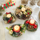 Home Decor Christmas Candle Metals Candlestick Wreath Artificial Pinball Pinecone Candle Holder Fake Leaves Xmas New Year Home Table Decor