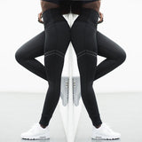 Fitness Fashion High waist solid color cross-border striped stretch yoga pants fitness bottoming nine points trousers