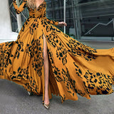 Fashion Dress Maxi Deep V-neck Long-sleeved Printed Dress With Large Swing Dress New