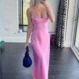 Fashion Maxi Gown Satin Women Long Dresses Elegant Sleeveless Slip Holiday Party Dresses Sexy Casual Backless Summer Dresses