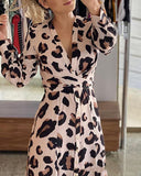 Fashion Maxi New Modest Leopard Print Long Sleeve Dress