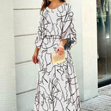 Fashion Trendy 2pcs Women's Dress Suits Fashion Loose Printed Long Sleeve Top And High Waist Long Skirt