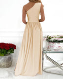 Fashion Gown Party Women's One Shoulder High Split Cutout Sleeveless Elegant Sexy Cocktail Maxi Dress