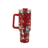 Flask/Water Bottle New Christmas Pattern Mug With Handle Lid Straw Drinkware Stainless Steel Vacuum Tumbler Large Capacity Car Travel Coffee Cup