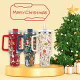 Flask/Water Bottle New Christmas Pattern Mug With Handle Lid Straw Drinkware Stainless Steel Vacuum Tumbler Large Capacity Car Travel Coffee Cup