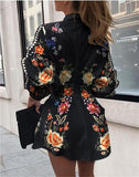 Fashion Top Black printed waist shirt, lantern sleeve shirt