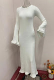 Fashion Maxi Solid Color Round Neck Long Sleeve Slim Fit Stringy Selvedge Dress