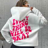 Fashion Pullover Every Thing Will Be Okay Creative Letter Hoody Female Casual Pocket Hoodie Fashion Loose Clothes Warm Comfortable Pullover