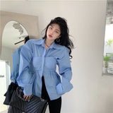 Fashion Top Blue Shirt Women's Design Sense Niche Winter Look New Shirt