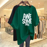 Fashion T-Shirt American Letter Crew Neck Cotton T-shirt Trendy