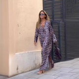 Fashion Maxi New Geometric Printed V-neck Long Dress Fashion Long Sleeve Slit Dresses For Women