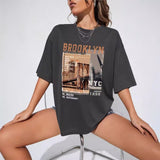 Fashion T-Shirt Women's Cotton T-shirt Letter Short Sleeve Comfy Trendy