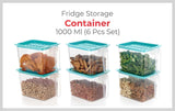 Kitchen Fridge storage containers - jar Set Plastic Refrigerator Box with Handles  1000 ml (Pack of 6, Blue)