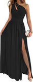 Fashion Gown Party Women's One Shoulder High Split Cutout Sleeveless Elegant Sexy Cocktail Maxi Dress