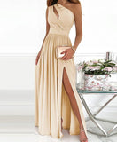 Fashion Gown Party Women's One Shoulder High Split Cutout Sleeveless Elegant Sexy Cocktail Maxi Dress