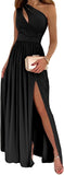 Fashion Gown Party Women's One Shoulder High Split Cutout Sleeveless Elegant Sexy Cocktail Maxi Dress