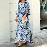 Fashion Trendy 2pcs Women's Dress Suits Fashion Loose Printed Long Sleeve Top And High Waist Long Skirt