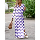 Fashion Maxi New Geometric Printed V-neck Long Dress Fashion Long Sleeve Slit Dresses For Women