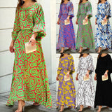 Fashion Trendy 2pcs Women's Dress Suits Fashion Loose Printed Long Sleeve Top And High Waist Long Skirt