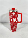 Flask/Water Bottle New Christmas Pattern Mug With Handle Lid Straw Drinkware Stainless Steel Vacuum Tumbler Large Capacity Car Travel Coffee Cup