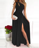 Fashion Gown Party Women's One Shoulder High Split Cutout Sleeveless Elegant Sexy Cocktail Maxi Dress