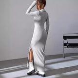 Fashion Long Knit Wear Women's Knitted Lapel Long Sleeve Dress