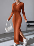 Fashion Long Knit Wear Women's Knitted Lapel Long Sleeve Dress