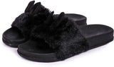 Grey Fur Bunny Sliders Slides Black