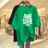 Fashion T-Shirt American Letter Crew Neck Cotton T-shirt Trendy