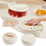 Kitchen Fruit Drain Basket With Lid Vegetable Washing Bowl Foldable Handle Cleaning Colander Plastic Refrigerator Crisper Kitchen Box Kitchen Gadgets