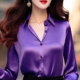 Fashion Top Professional Retro Unique Chic Purple Blouse/ Shirt Women Tops Satin Trendy