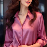 Fashion Top Professional Retro Unique Chic Purple Blouse/ Shirt Women Tops Satin Trendy