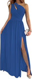 Fashion Gown Party Women's One Shoulder High Split Cutout Sleeveless Elegant Sexy Cocktail Maxi Dress