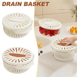 Kitchen Fruit Drain Basket With Lid Vegetable Washing Bowl Foldable Handle Cleaning Colander Plastic Refrigerator Crisper Kitchen Box Kitchen Gadgets