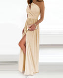 Fashion Gown Party Women's One Shoulder High Split Cutout Sleeveless Elegant Sexy Cocktail Maxi Dress