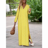 Fashion Maxi New Geometric Printed V-neck Long Dress Fashion Long Sleeve Slit Dresses For Women