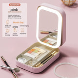 Travel Makeup Storage Box With LED Light Mirror Portable Travel Makeup Cosmetics Storage Box Touch Light Storage Organizer