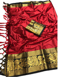 Woven Kanjivaram Cotton Silk, Jacquard Saree RED BLACK