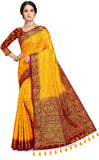 Woven Banarasi Cotton Silk Saree Yellow - Maroon